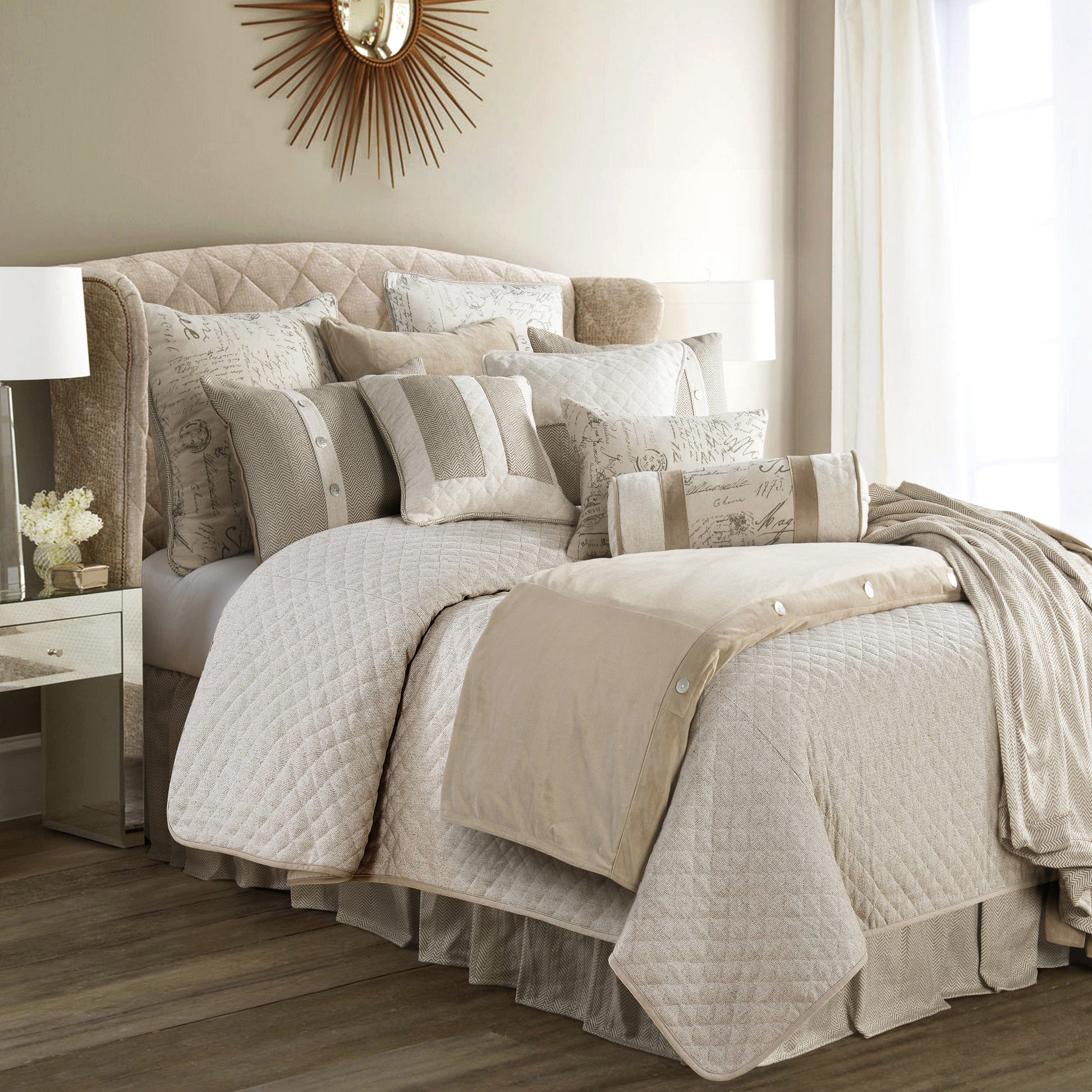 white brushed home décor piece in a refined living room setting