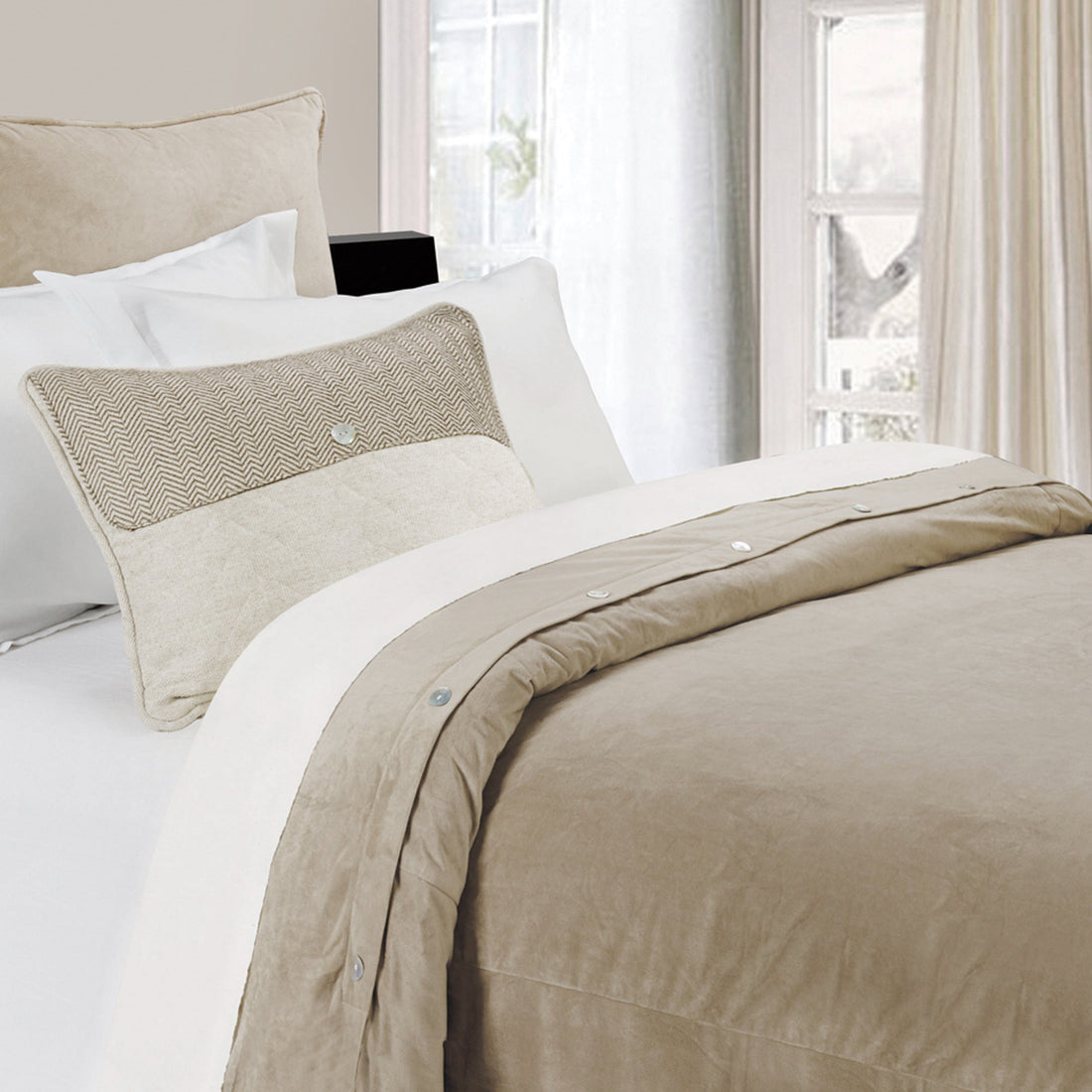 warm-toned plush duvet cover in a modern bedroom setting