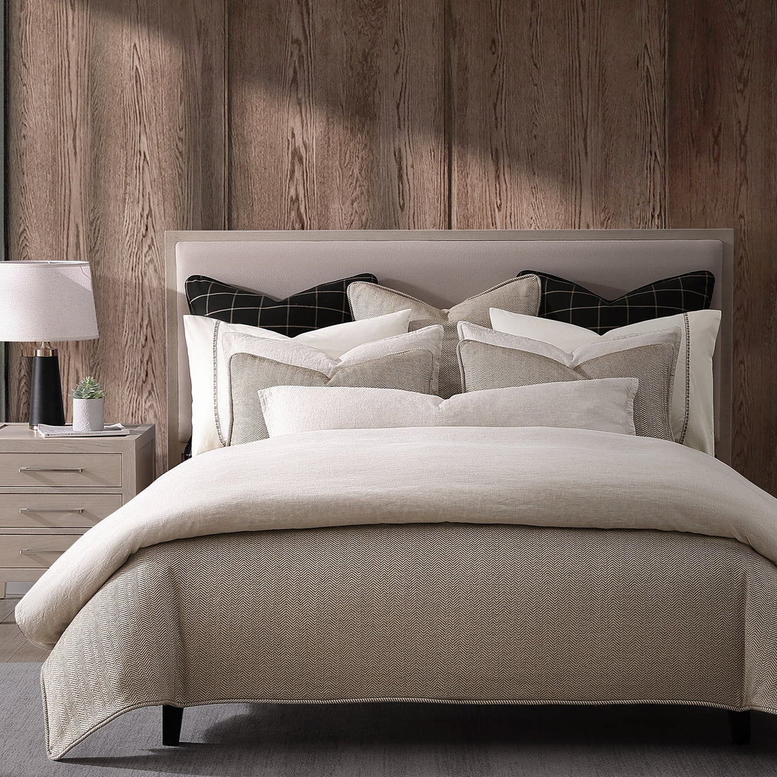 Chenille Herringbone Comforter Set - King styled for a rustic bedroom space.