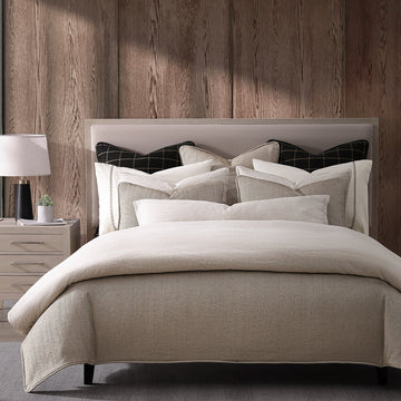 warm-toned plush comforter set in a elegant modern bedroom setting