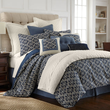 cream woven duvet cover in a minimalist guest room setting