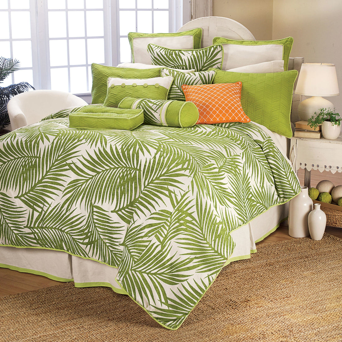 earth-toned textured duvet cover in a farmhouse cozy bedroom setting