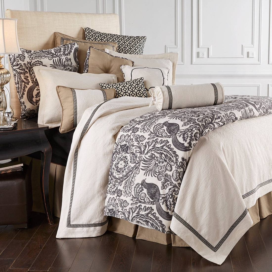 gray cotton home décor piece in a farmhouse cozy bedroom setting