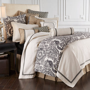 gray cotton home décor piece in a farmhouse cozy bedroom setting