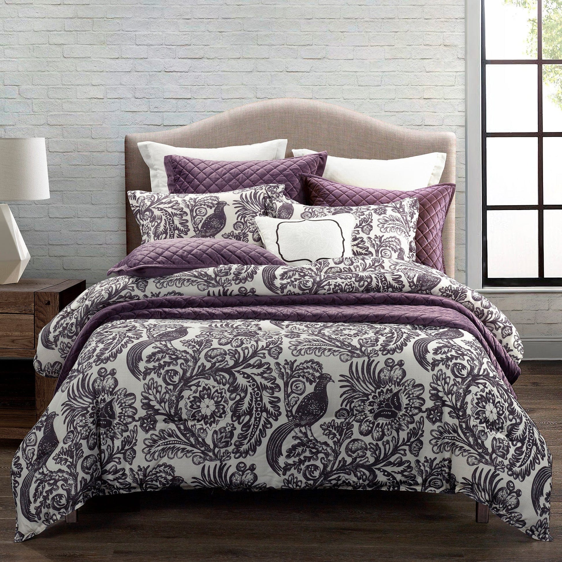 cream woven comforter set in a elegant modern bedroom setting