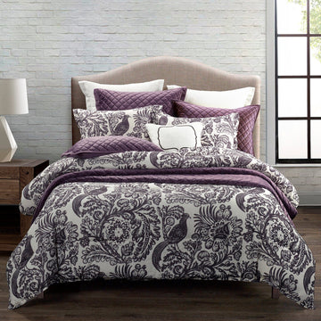 cream woven comforter set in a elegant modern bedroom setting