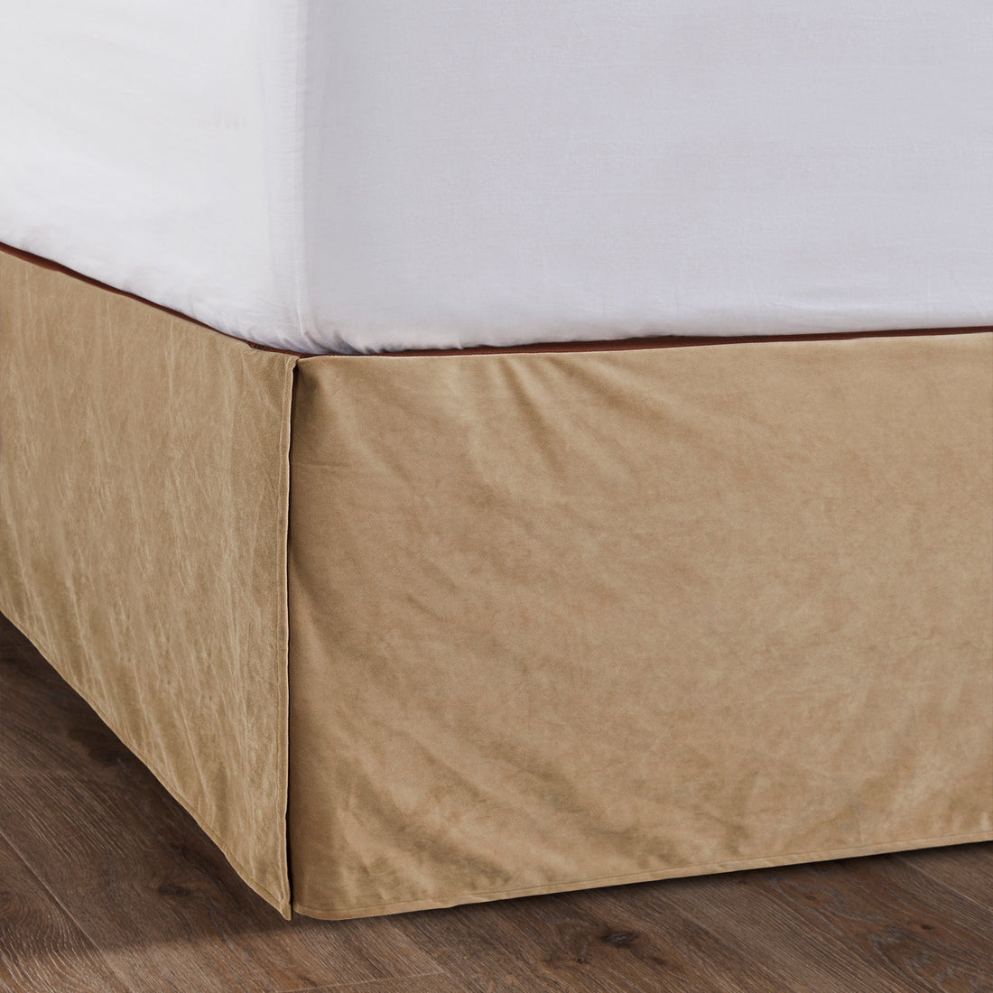 neutral-toned linen bed skirt in a elegant modern bedroom setting