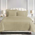 cream woven duvet cover in a farmhouse cozy bedroom setting