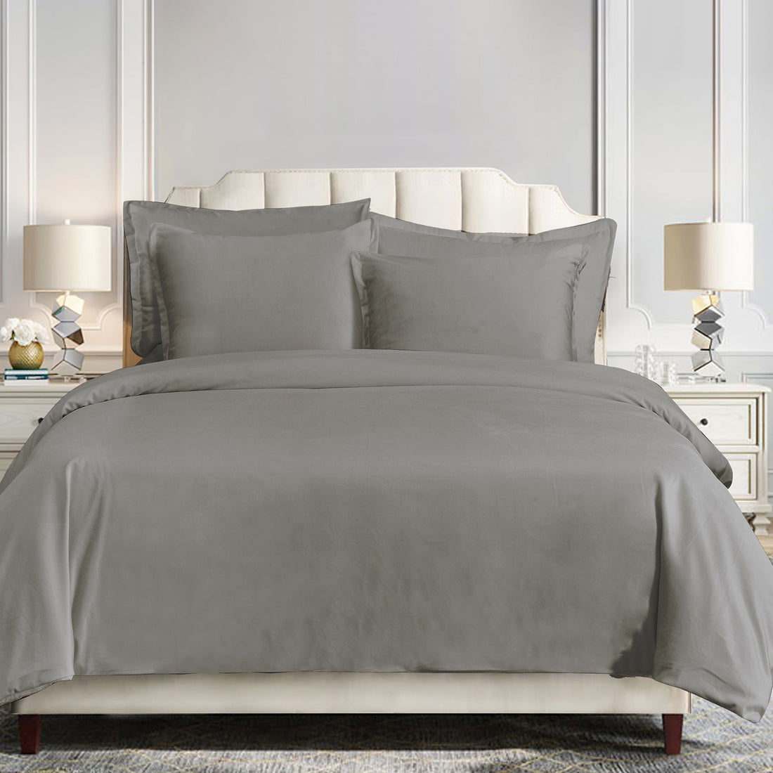 gray cotton duvet cover in a refined living room setting