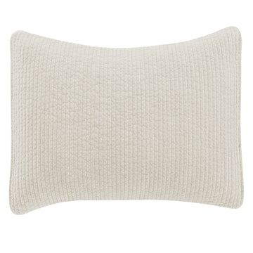Stonewashed Cotton Velvet Quilted Pillow Sham styled for a transitional bedroom space.