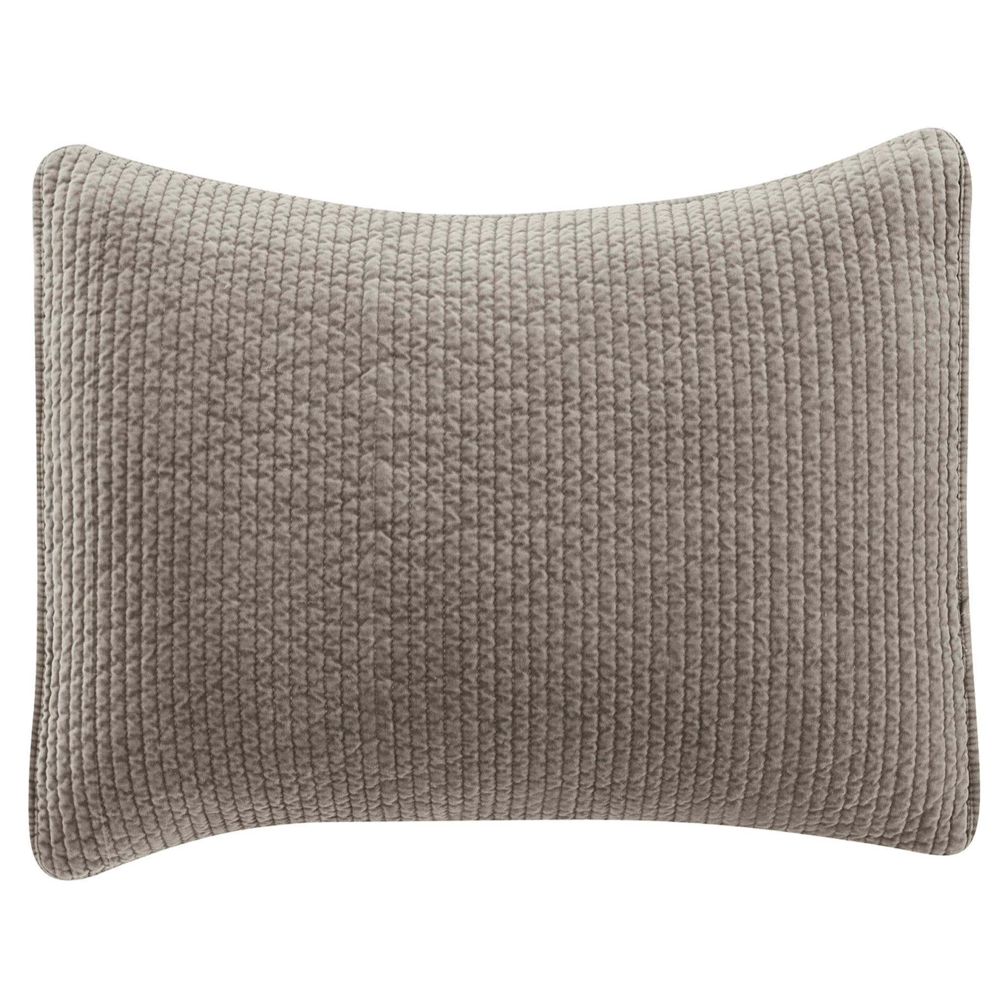 Stonewashed Cotton Velvet Quilted Pillow Sham styled for a transitional bedroom space.