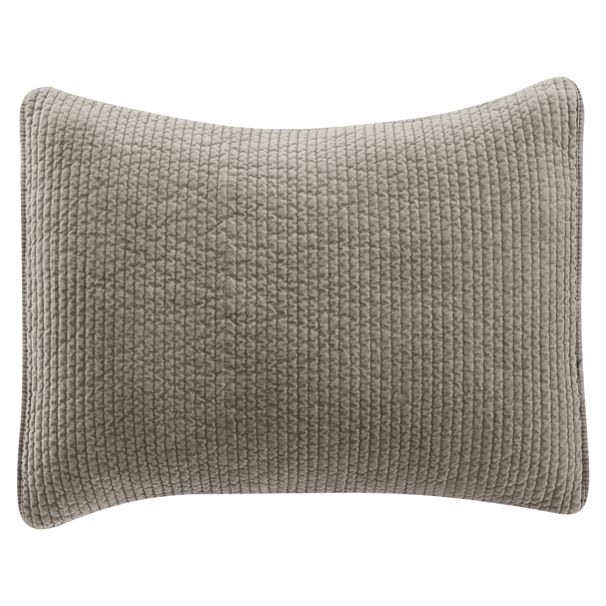 Stonewashed Cotton Velvet Quilted Pillow Sham styled for a transitional bedroom space.