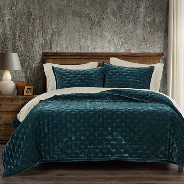 natural fabric quilt in a contemporary master bedroom setting