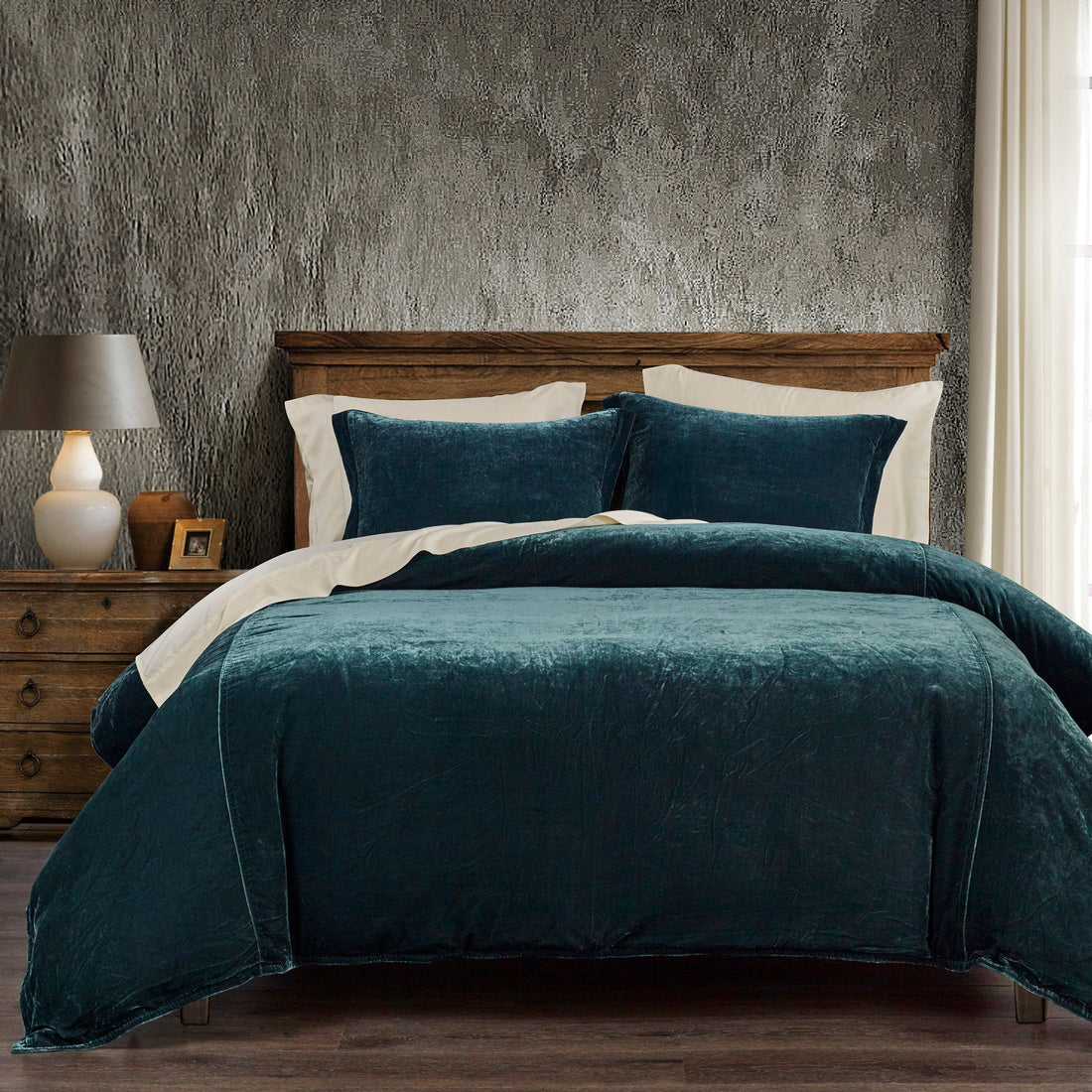 Stella Faux Silk Velvet Duvet Cover Set - King styled for a southwestern bedroom space.