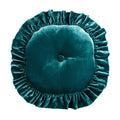 Stella Faux Silk Velvet Ruffled Round Pillow styled for a transitional living room space.