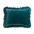 Stella Faux Silk Velvet Ruffled Oblong Pillow styled for a transitional living room space.