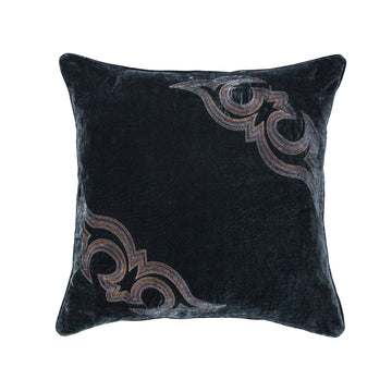 Stella Boot Stitch Faux Silk Velvet Pillow styled for a southwestern living room space.