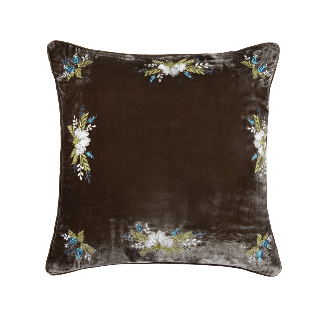 Stella Western Floral Embroidered Faux Silk Velvet Pillow styled for a southwestern living room space.