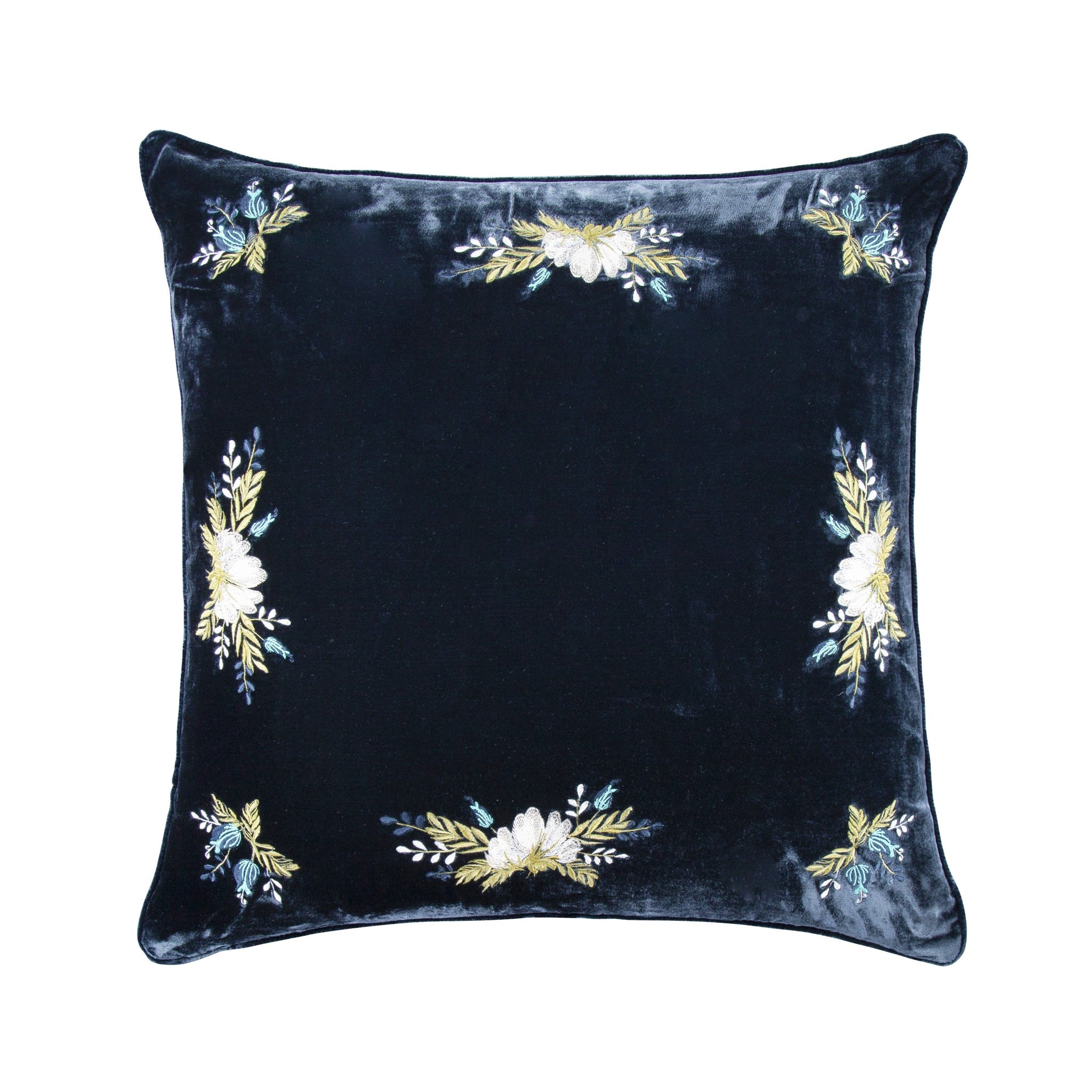 Stella Western Floral Embroidered Faux Silk Velvet Pillow styled for a southwestern living room space.