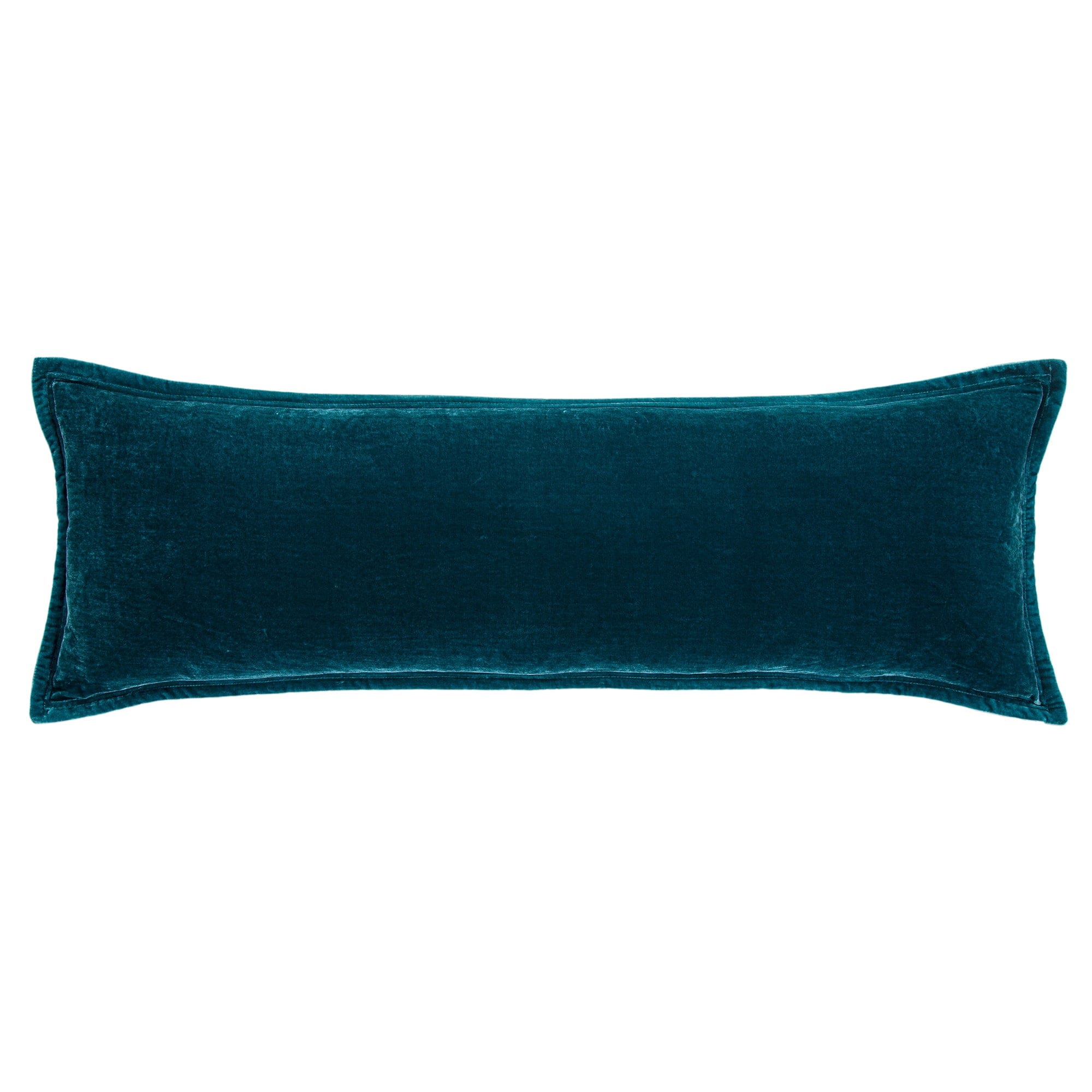 Stella Faux Silk Velvet Long Lumbar Pillow styled for a transitional living room space.