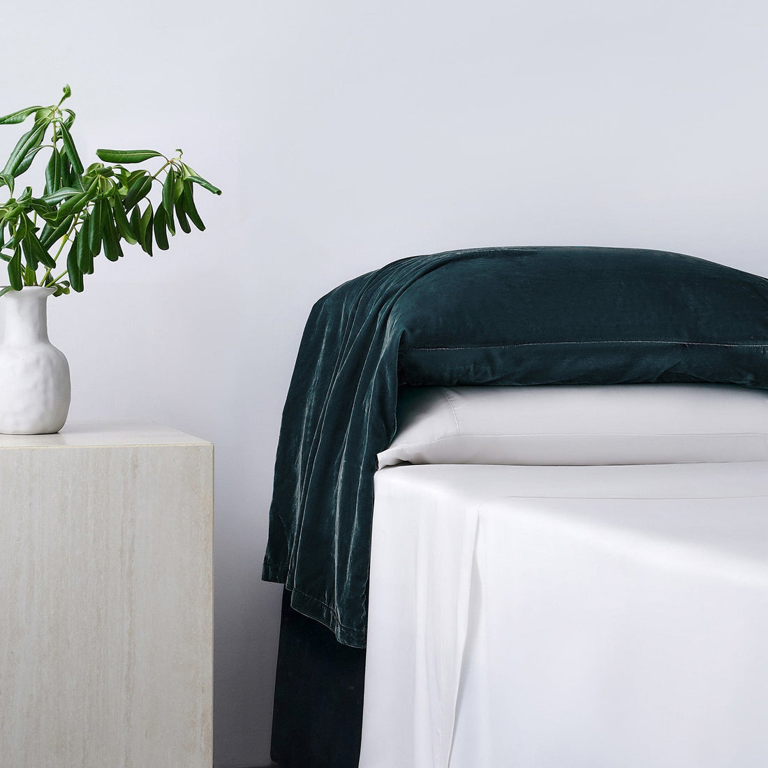 Stella Faux Silk Velvet Waterfall Pillowcase Set styled for a transitional living room space.