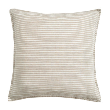100% French Flax Linen Railroad Stripe Euro Sham styled for a transitional bedroom space.