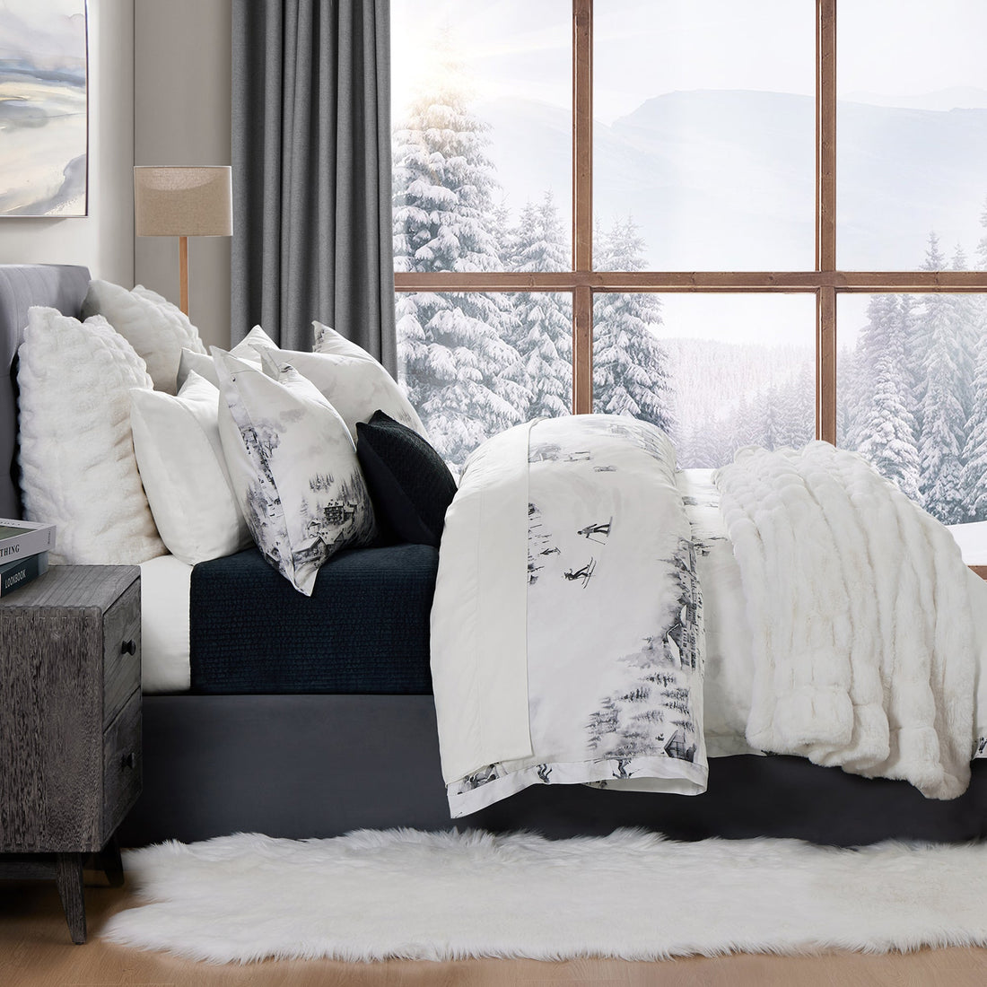 ivory cotton comforter set in a minimalist dining room setting