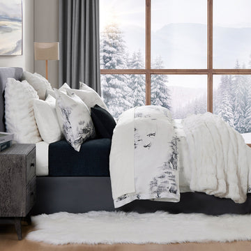 ivory cotton comforter set in a minimalist dining room setting