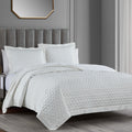 neutral-toned linen quilt in a transitional living room setting
