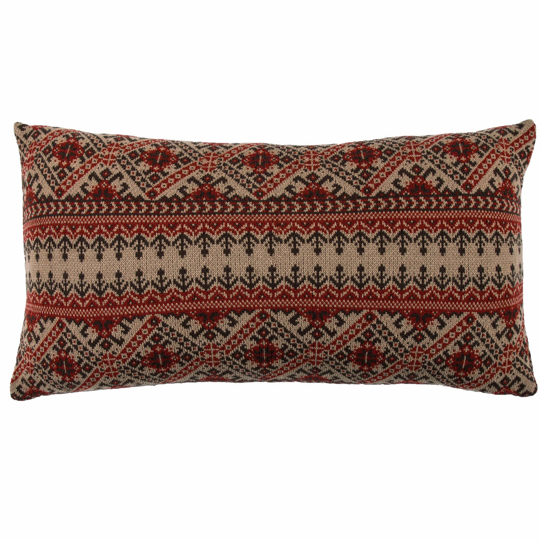 Fair Isle Rustic Red Knit Body Pillow styled for a rustic living room space.