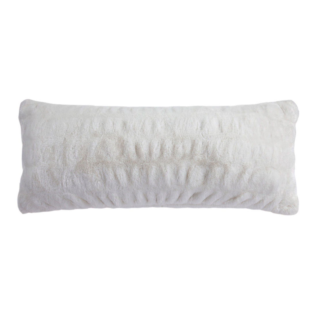 Ruched Rabbit Double-Sided Lumbar Pillow with Down Insert styled for a transitional living room space.