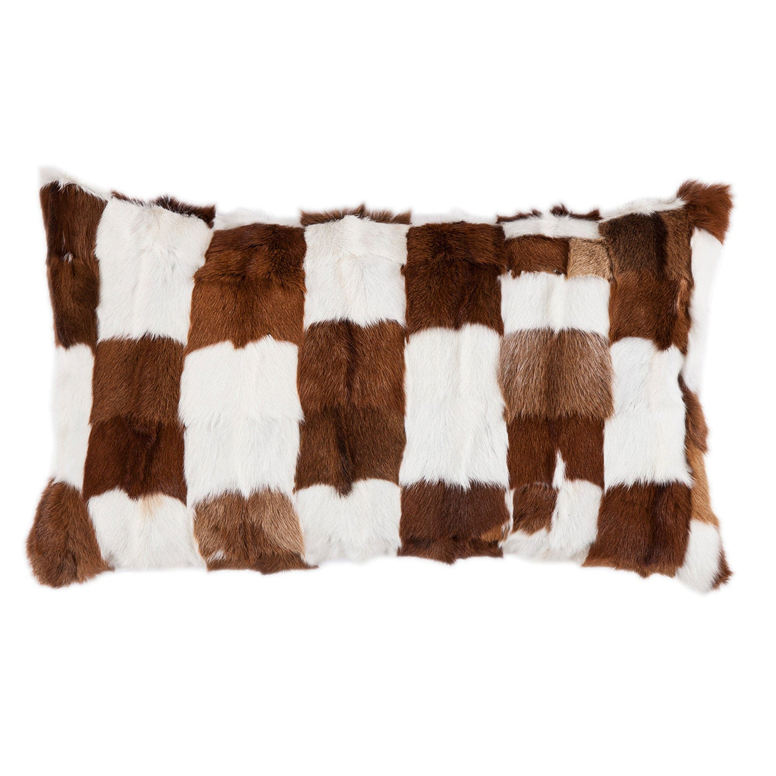 Goat Patched Hide Lumbar Pillow styled for a transitional living room space.
