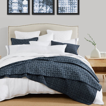 gray canvas quilt in a contemporary cozy bedroom setting