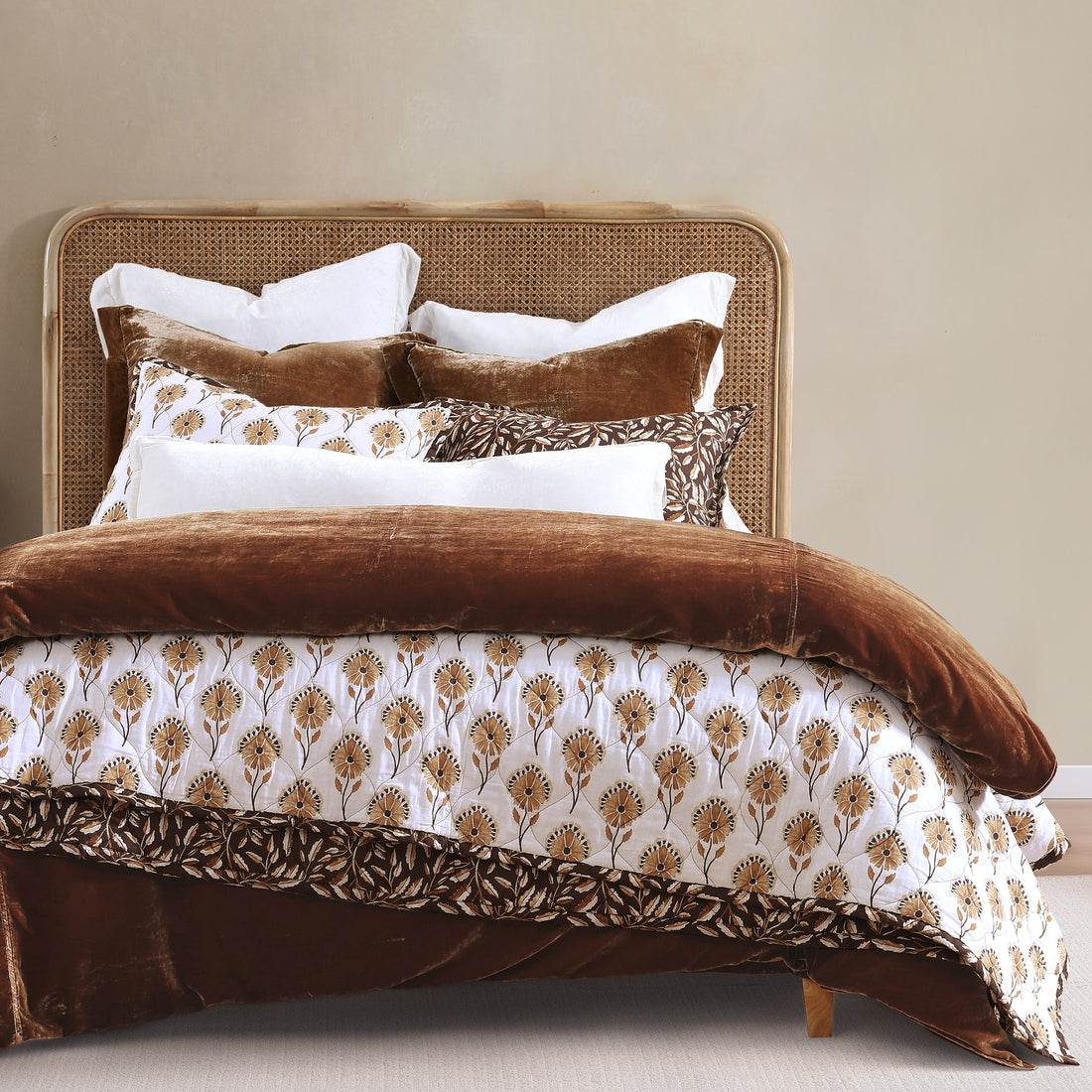 charcoal textured quilt in a coastal guest room setting