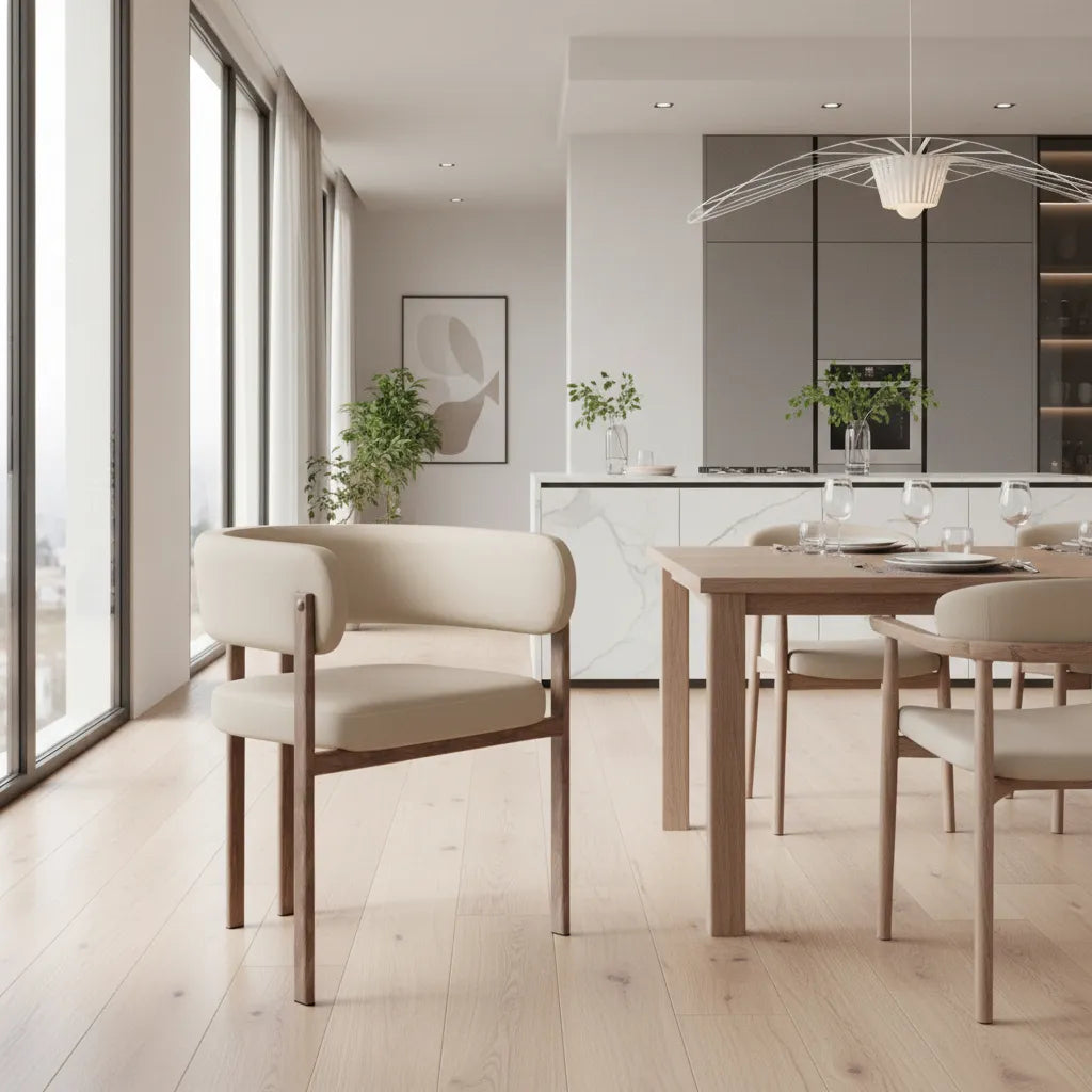 Modern kitchen with Ruge Dining Chair (Set of 2) Beige at and dining area with neutral tones and natural light.