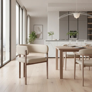 Modern kitchen with Ruge Dining Chair (Set of 2) Beige at and dining area with neutral tones and natural light.