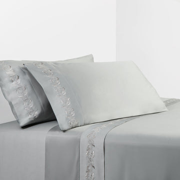 350TC Gray Scroll Embroidered Sheet Set - King styled for a transitional bedroom space.