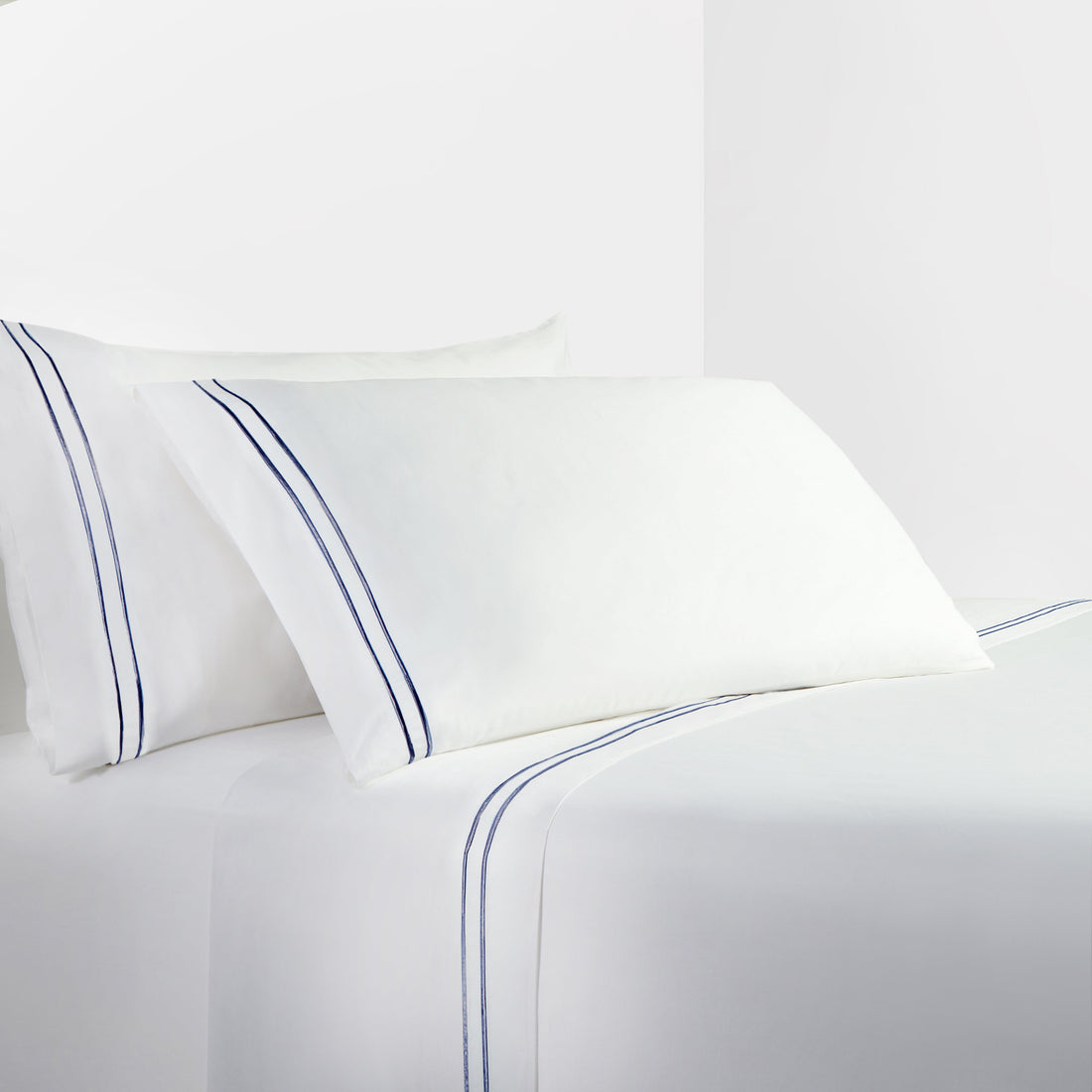 350TC Embroidered Stripe White Sheet Set - King styled for a transitional bedroom space.