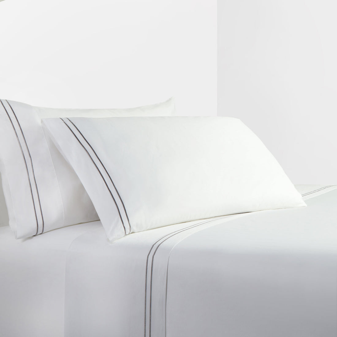 350TC Embroidered Stripe White Sheet Set - Queen styled for a transitional bedroom space.