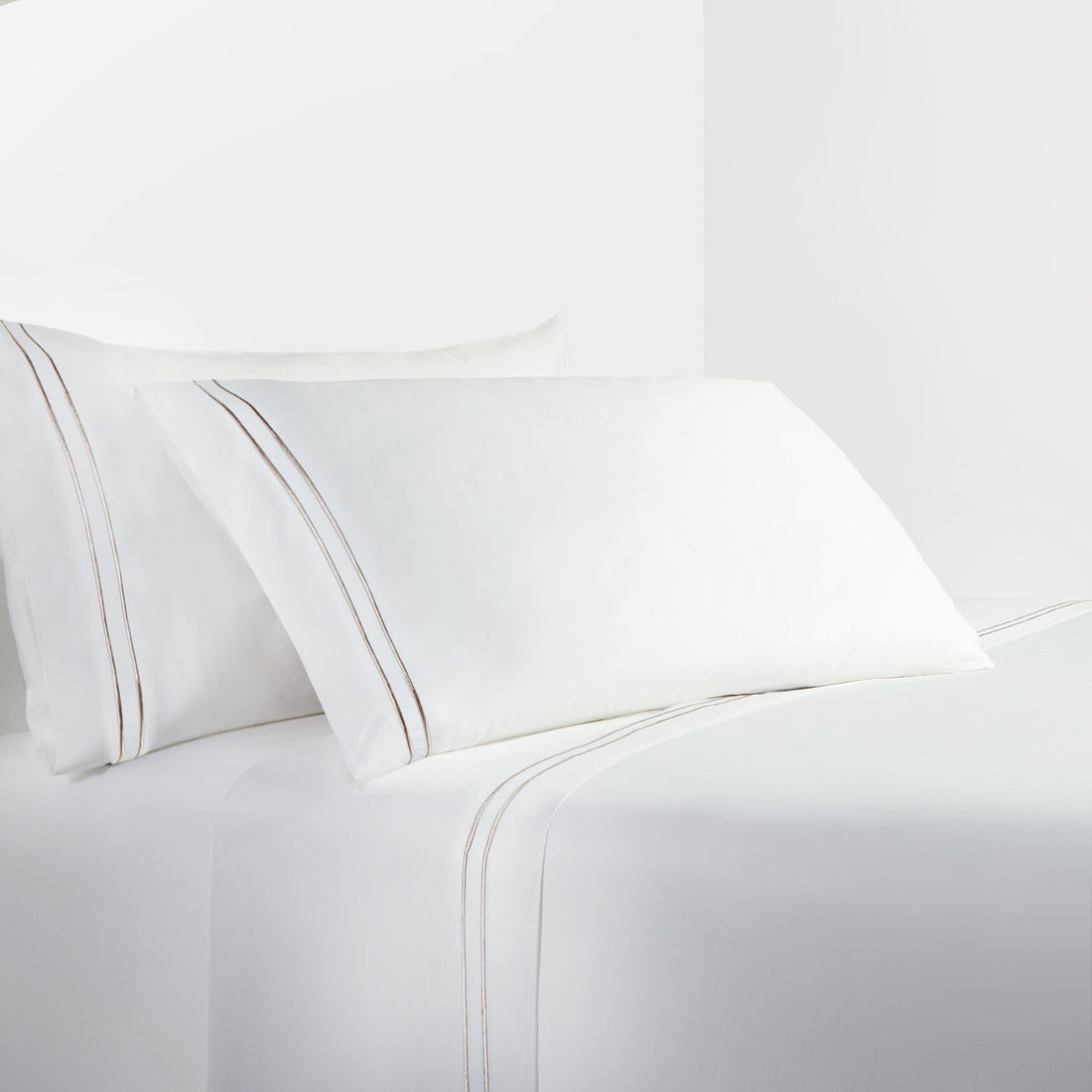 350TC Embroidered Stripe White Sheet Set - Queen styled for a transitional bedroom space.