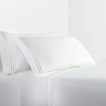350TC Embroidered Stripe White Sheet Set - Queen styled for a transitional bedroom space.