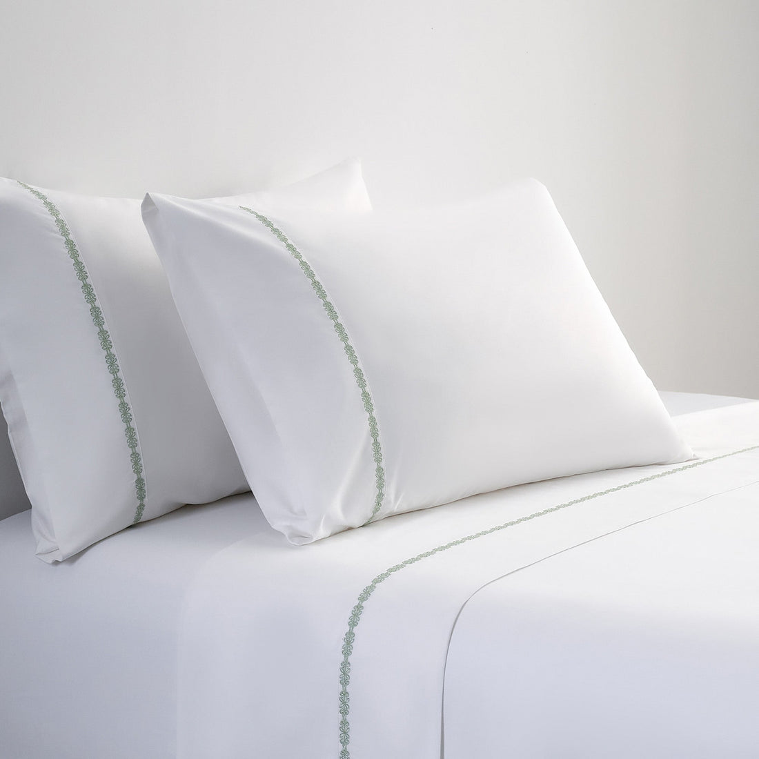 350TC Laurel Embroidered Border Sheet Set - King styled for a minimalist bedroom space.