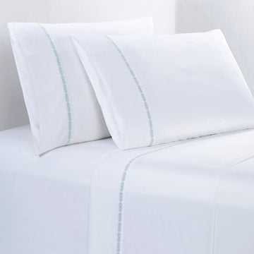 350TC Laurel Embroidered Border Sheet Set - Queen styled for a minimalist bedroom space.