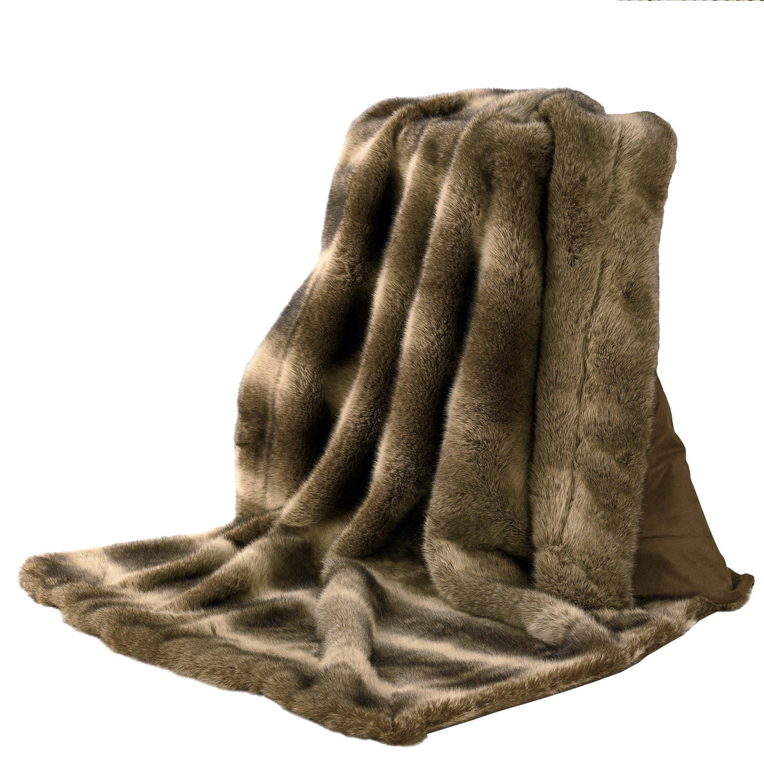 Faux Wolf Fur Oversized Throw Blanket styled for a rustic living room space.