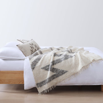 Maguey 100% Wool Handwoven Throw Blanket styled for a transitional living room space.