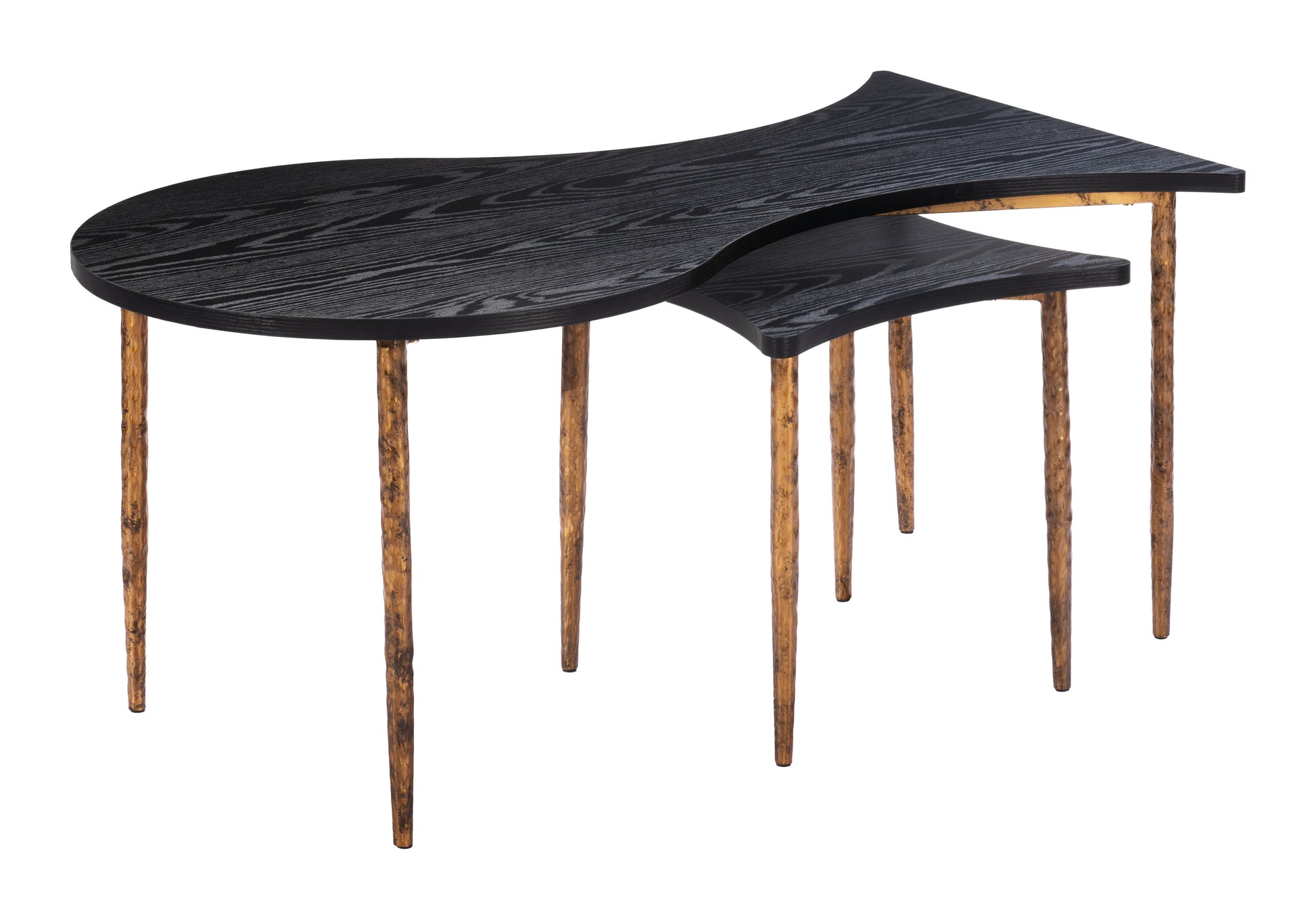 charcoal brushed metal coffee table styled in a mid-century minimalist entryway