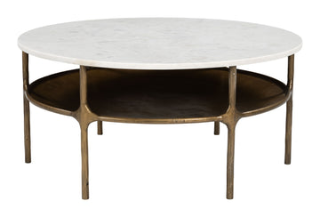 oak marble coffee table styled in a Scandinavian serene master suite