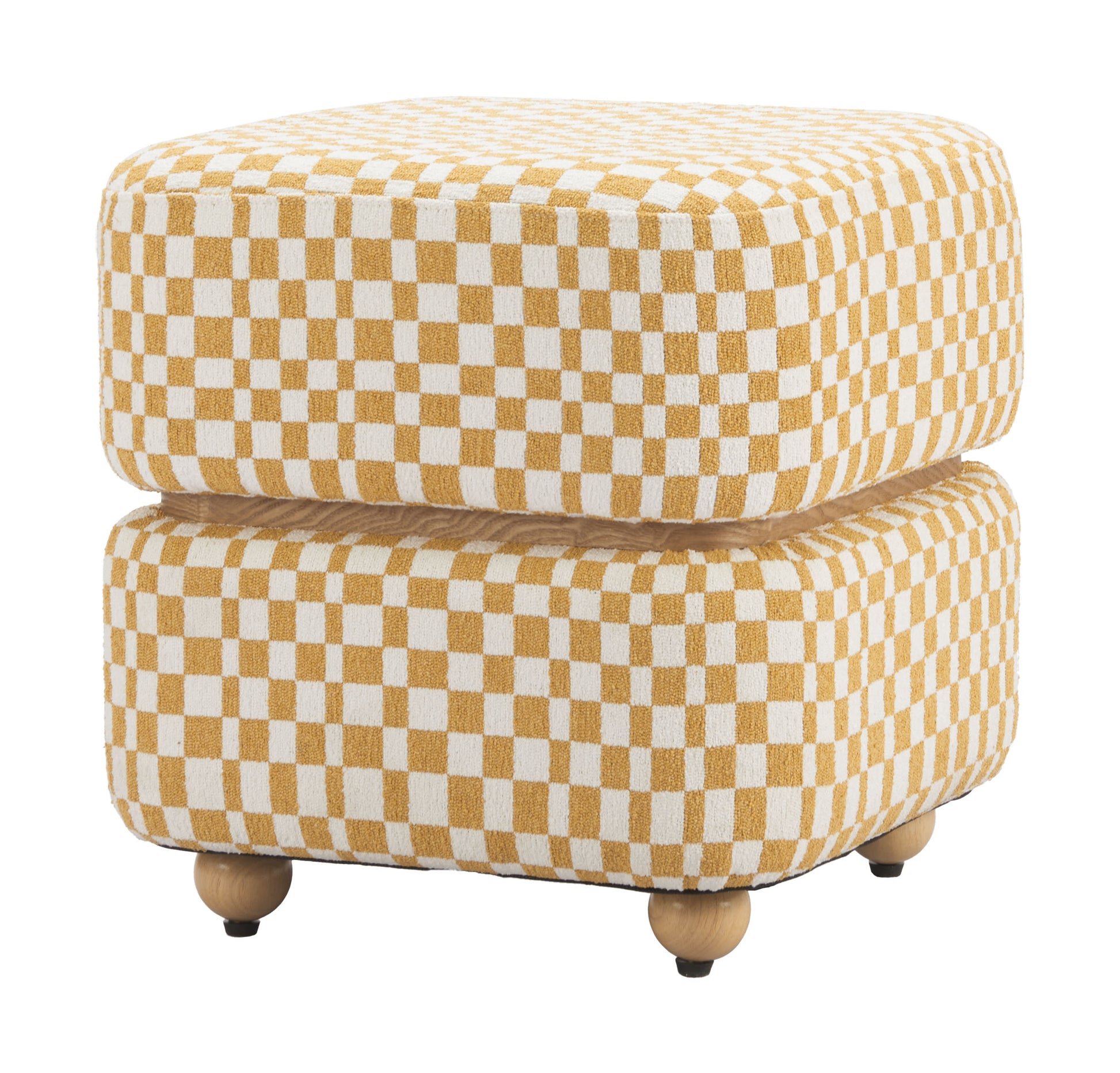 ivory solid wood ottoman styled in a modern modern living room