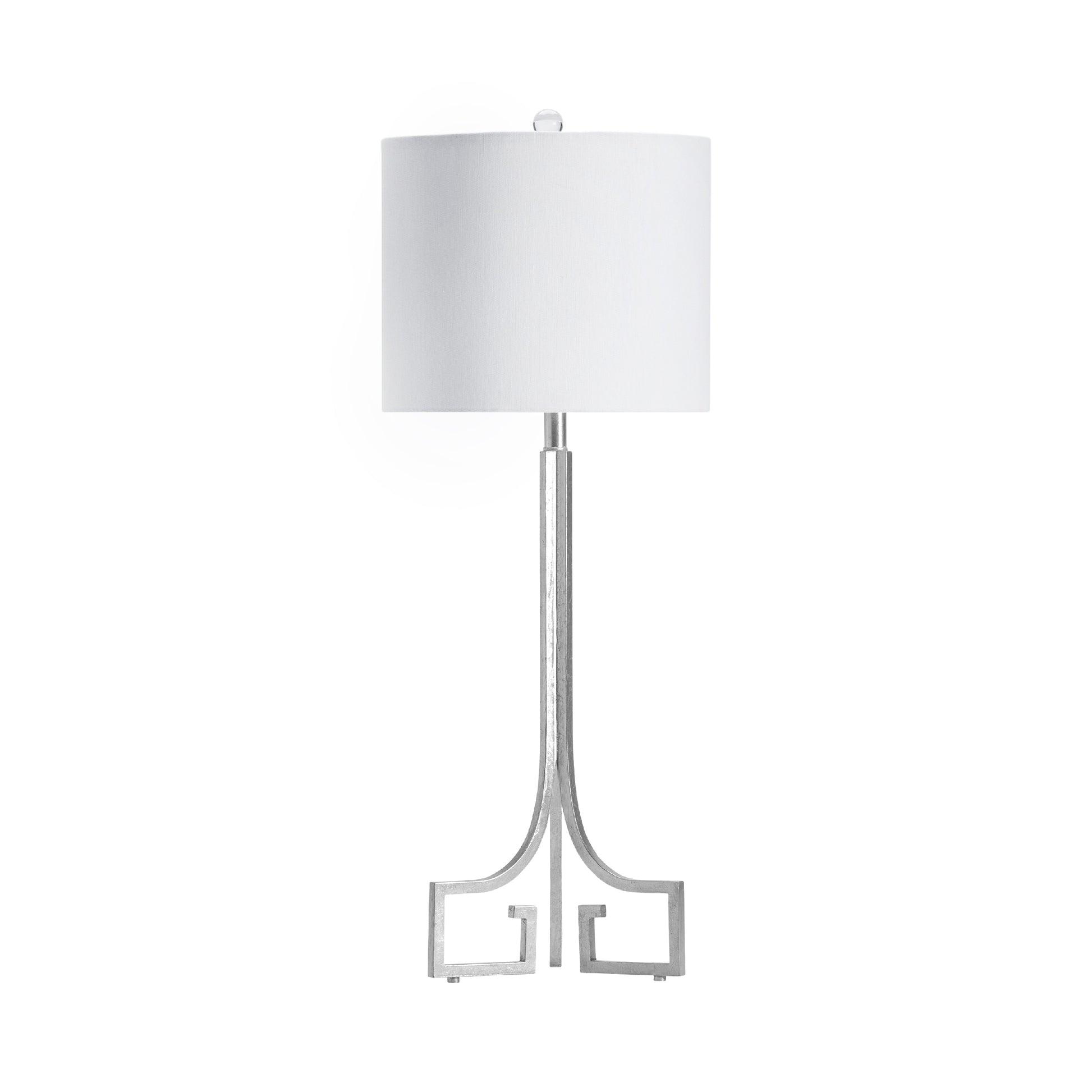 gray canvas table lamp in a modern bedroom setting