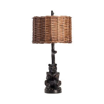 beige plush table lamp in a classic entryway setting